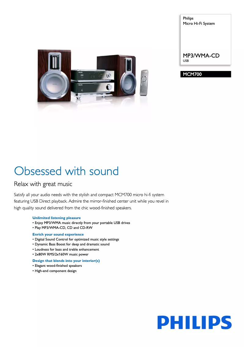 Página 1 del manual Folleto Philips MCM700