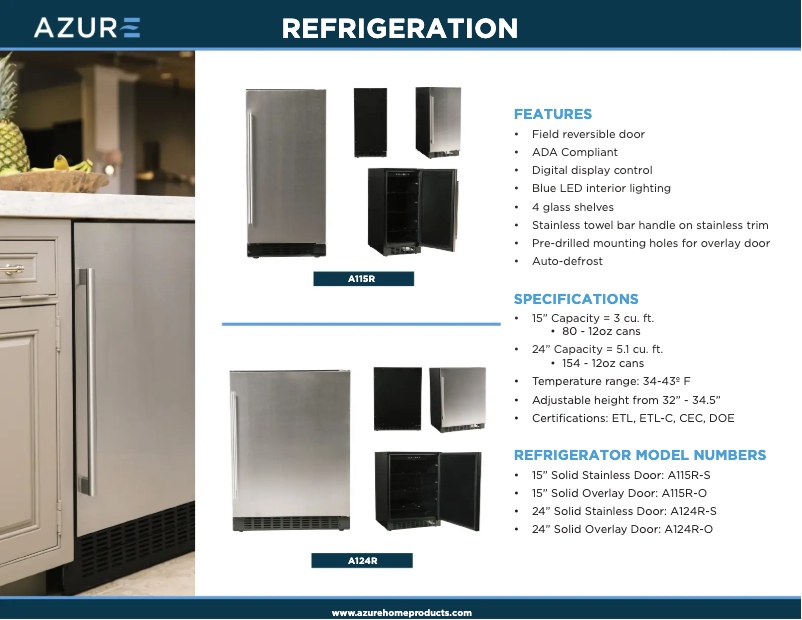 Page 1 de la notice Fiche technique Azure A124R-O