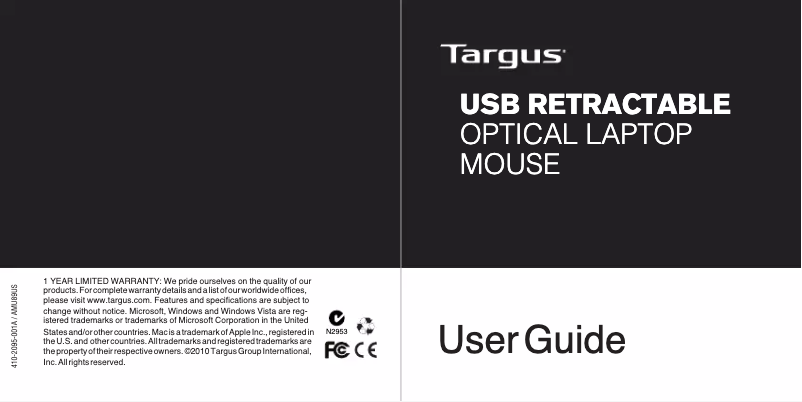 Page 1 de la notice Manuel utilisateur Targus AMU89US