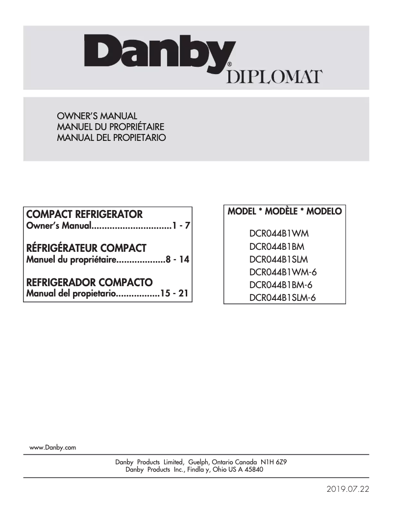 Page 1 de la notice Manuel utilisateur Danby Diplomat DCR044B1SLM
