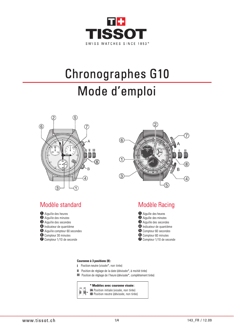 Page 1 de la notice Manuel utilisateur Tissot Chronographs G10