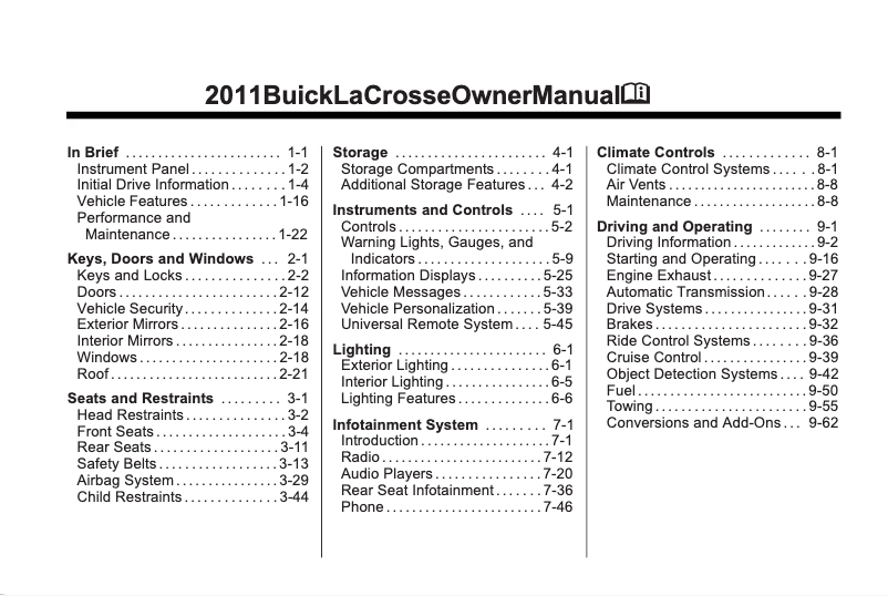 Page 1 de la notice Manuel utilisateur Buick Lacrosse (2011)