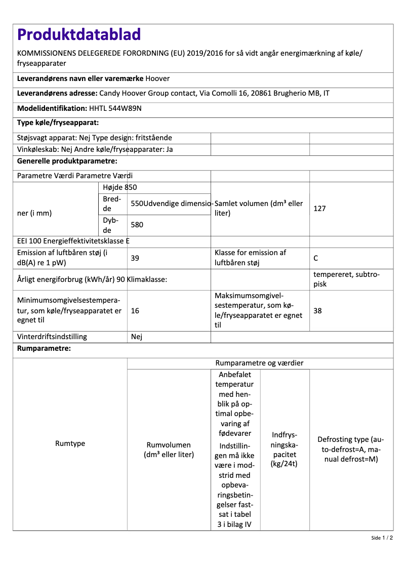 Página 1 del manual Folleto Hoover HHTL 544W89N