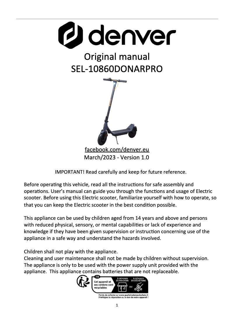 Page 1 de la notice Manuel utilisateur Denver SEL-10860DONARPRO