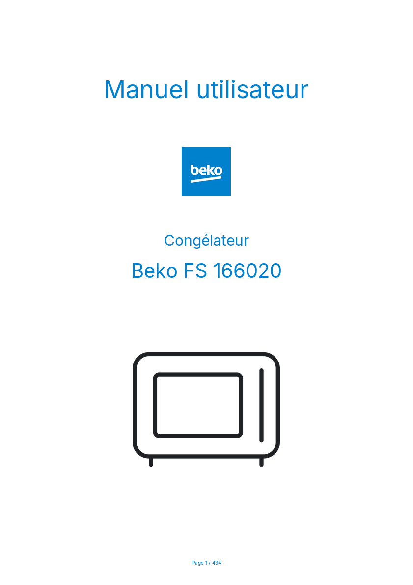 Page 1 de la notice Manuel utilisateur Beko FS 166020