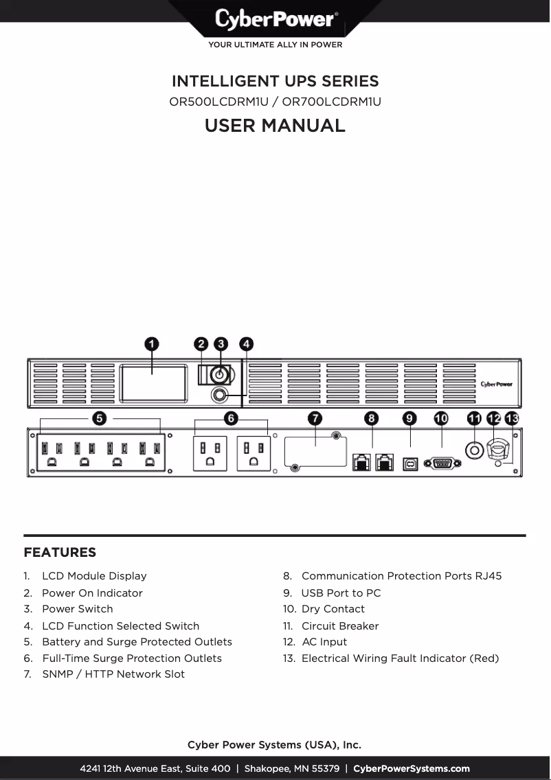Page 1 de la notice Manuel utilisateur CyberPower OR700LCDRM1U