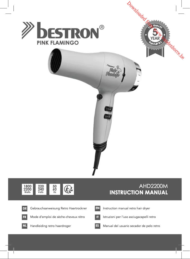 Page 1 de la notice Manuel utilisateur Bestron AHD2200R