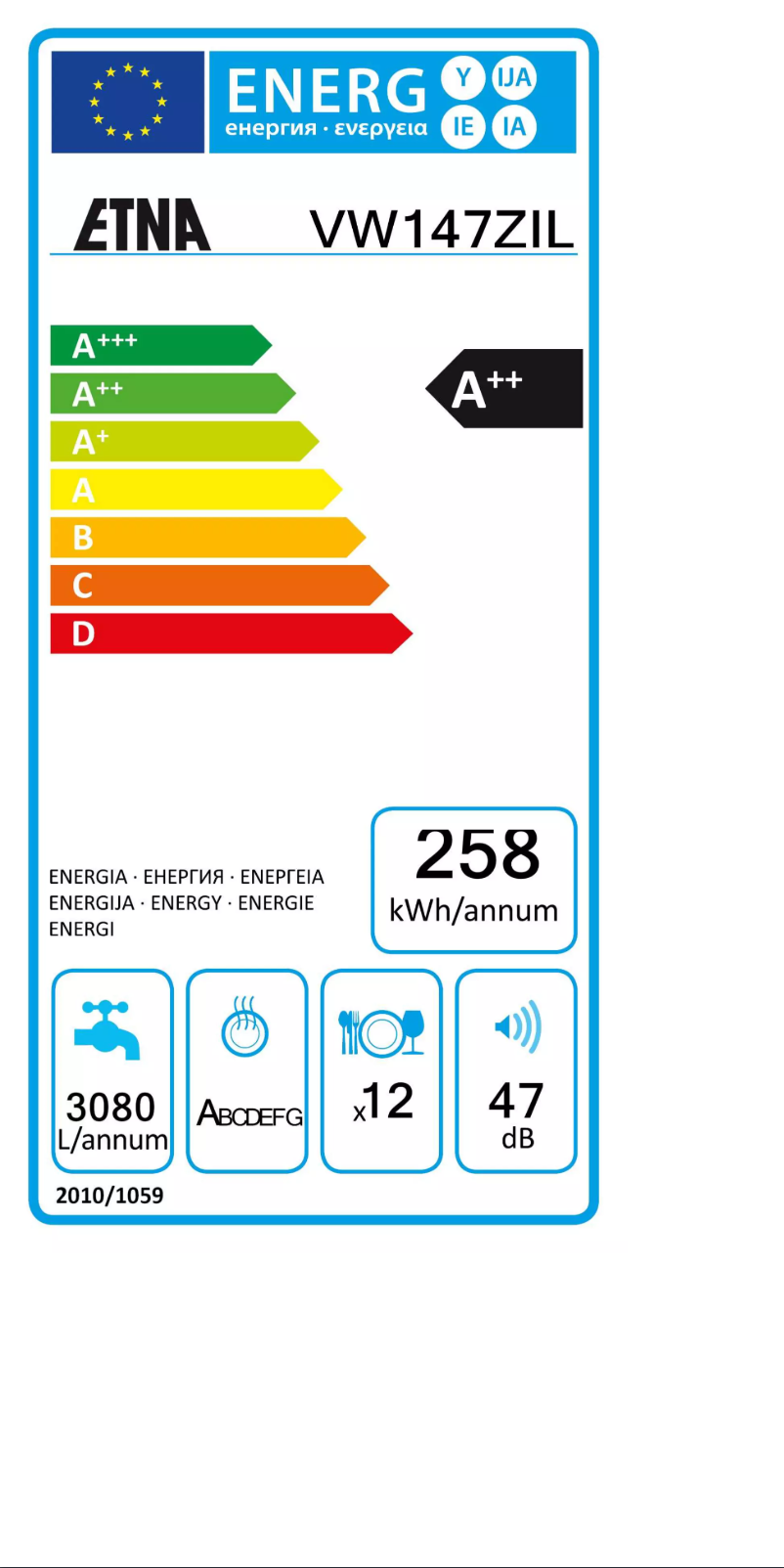 Page 1 de la notice Label énergétique Etna VW147ZIL