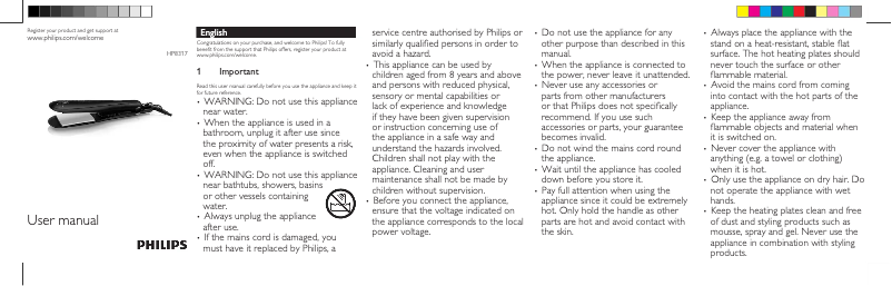 Page 1 de la notice Manuel utilisateur Philips KeraShine Jojoba HP8317