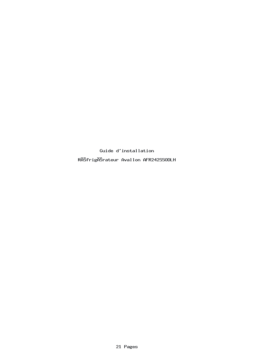 Page 1 de la notice Guide d'installation Avallon AFR242SSODLH