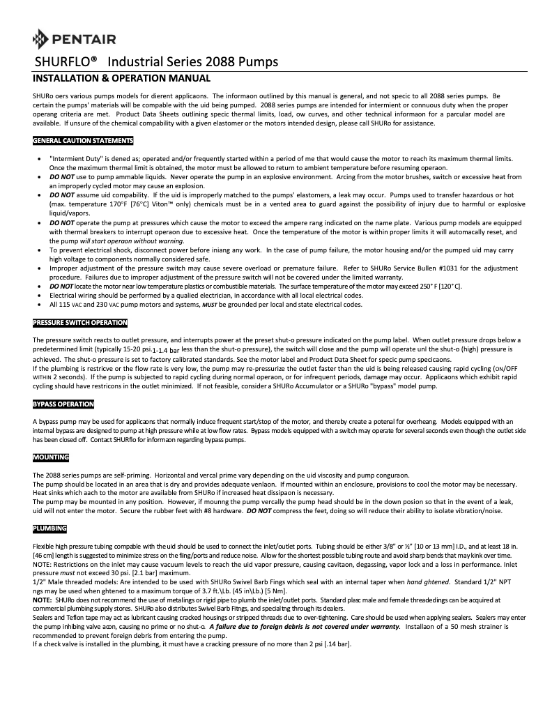 Page 1 de la notice Manuel utilisateur SHURflo 2088