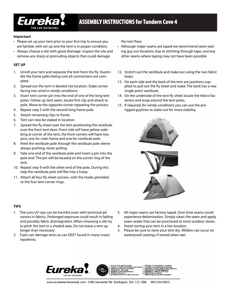 Page 1 de la notice Manuel utilisateur Eureka Tundern Cove 4