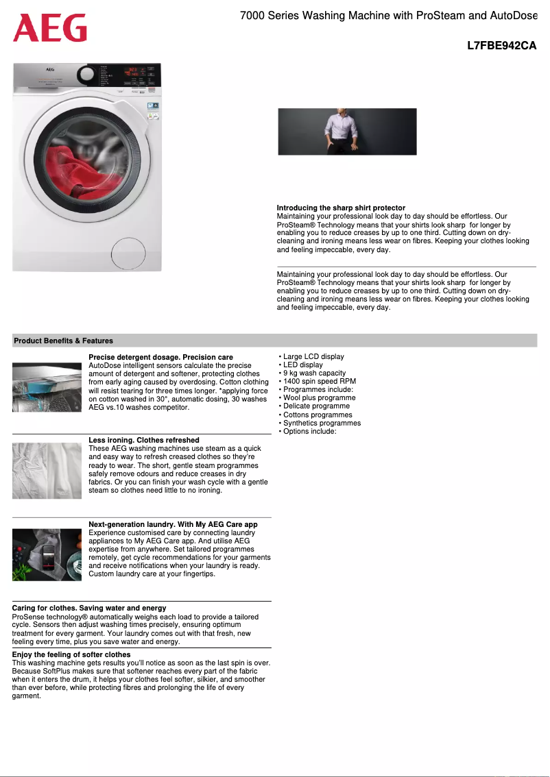 Página 1 del manual Ficha técnica AEG L7FBE942CA