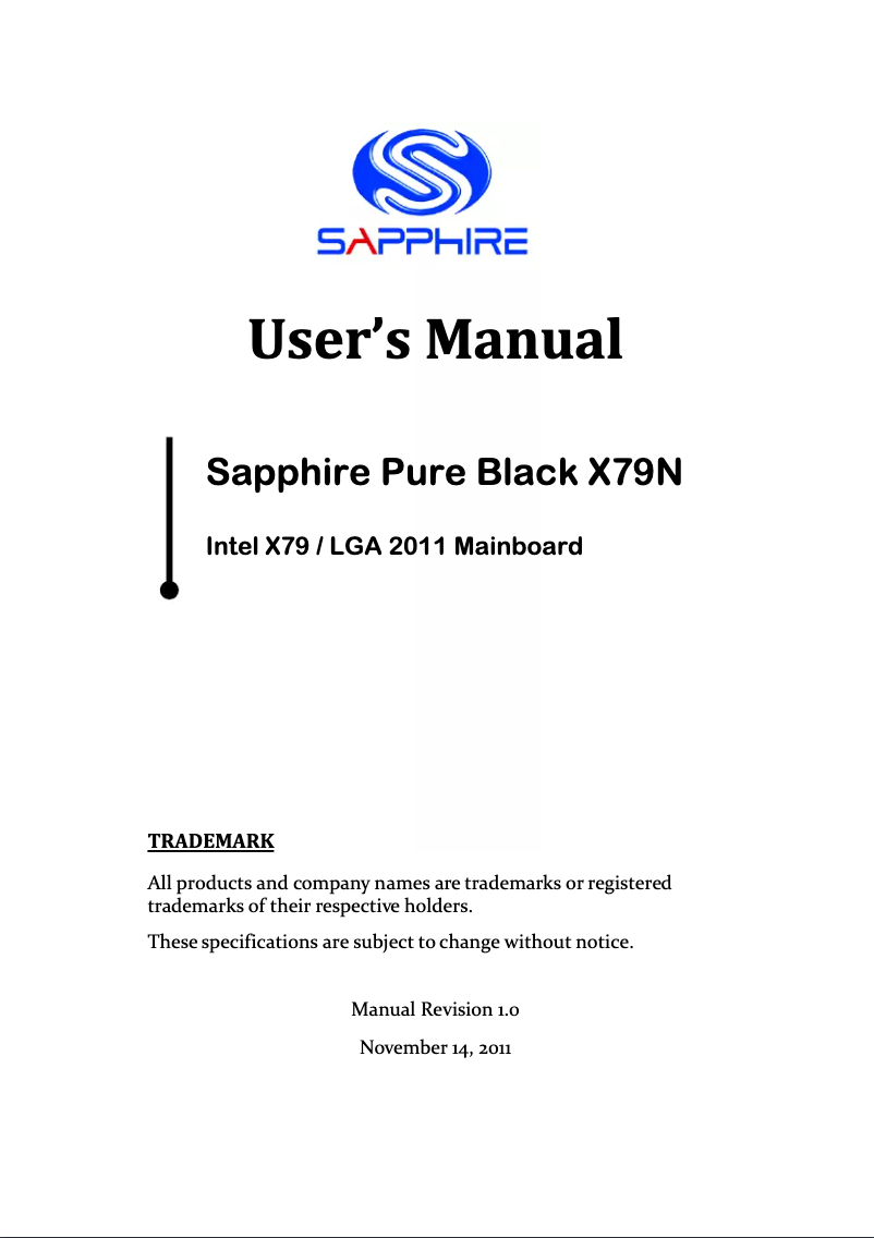 Page 1 de la notice Manuel utilisateur Sapphire Pure Black X79N