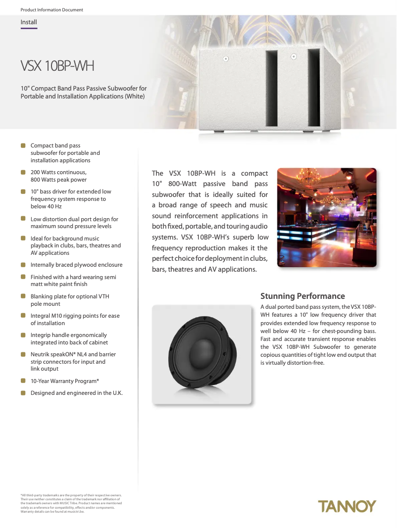 Page 1 de la notice Fiche technique Tannoy VSX 10BP