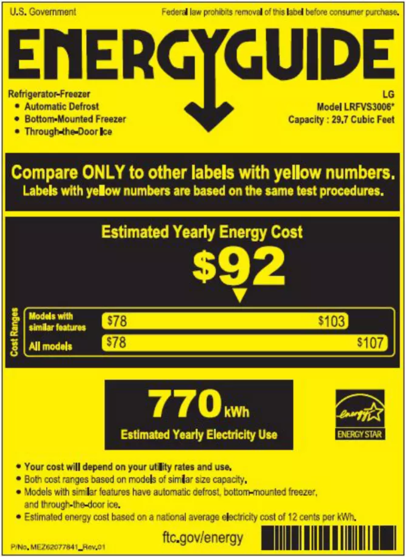 Page 1 of the manual Energy Label LG LRFVS3006S