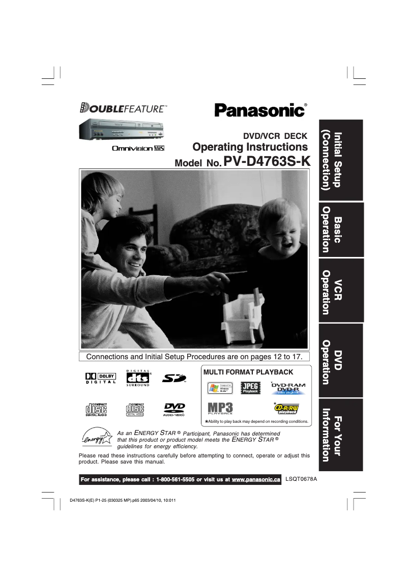 Page 1 de la notice Manuel utilisateur Panasonic PV-D4763SK