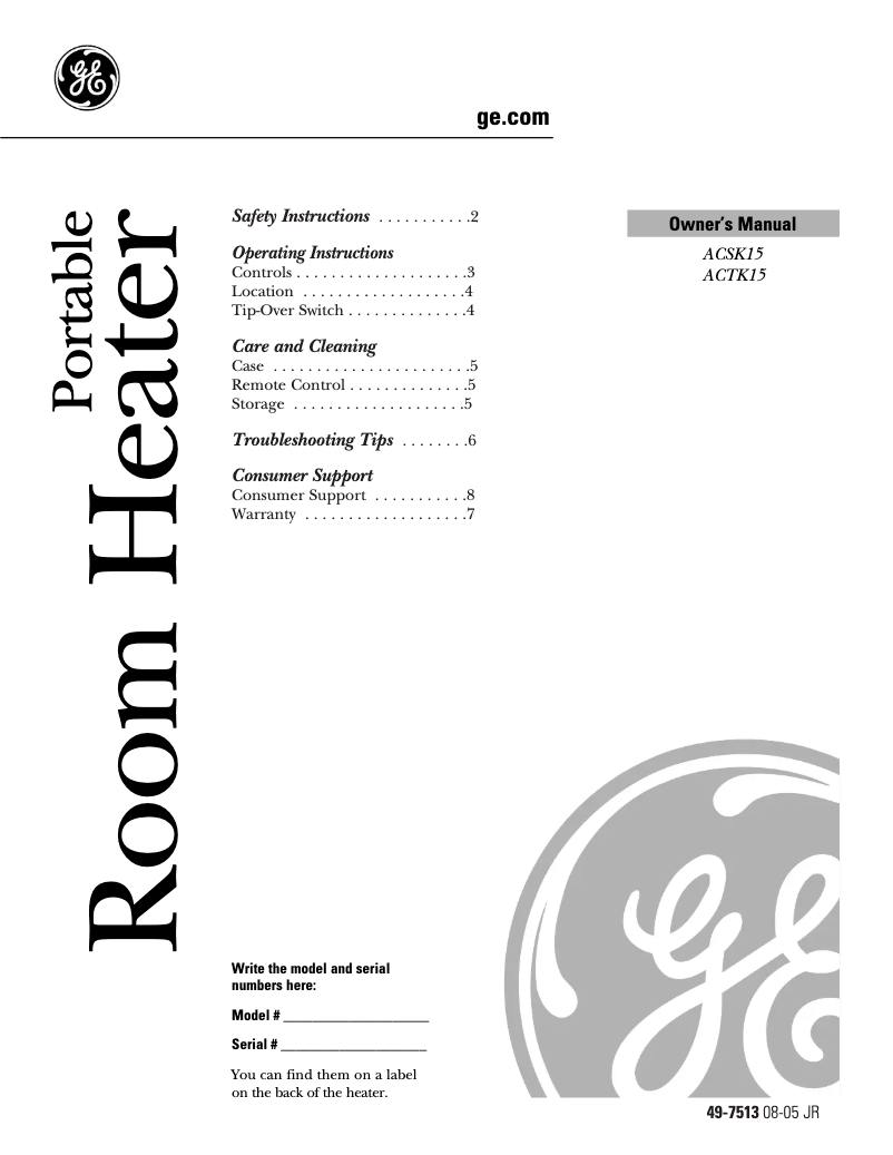 Page 1 de la notice Manuel utilisateur GE ACTK15AH