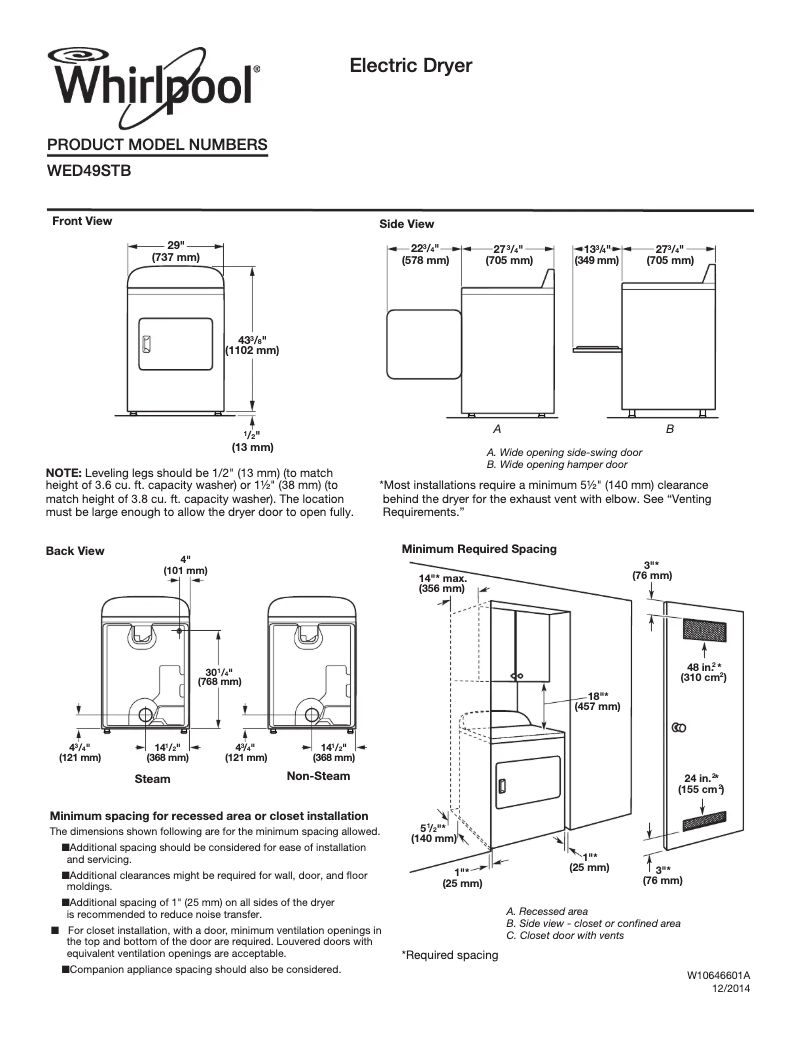 Página 1 del manual Ficha técnica Whirlpool WED49STB