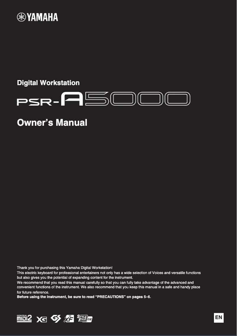 Page 1 of the manual User Manual Yamaha PSR-A5000