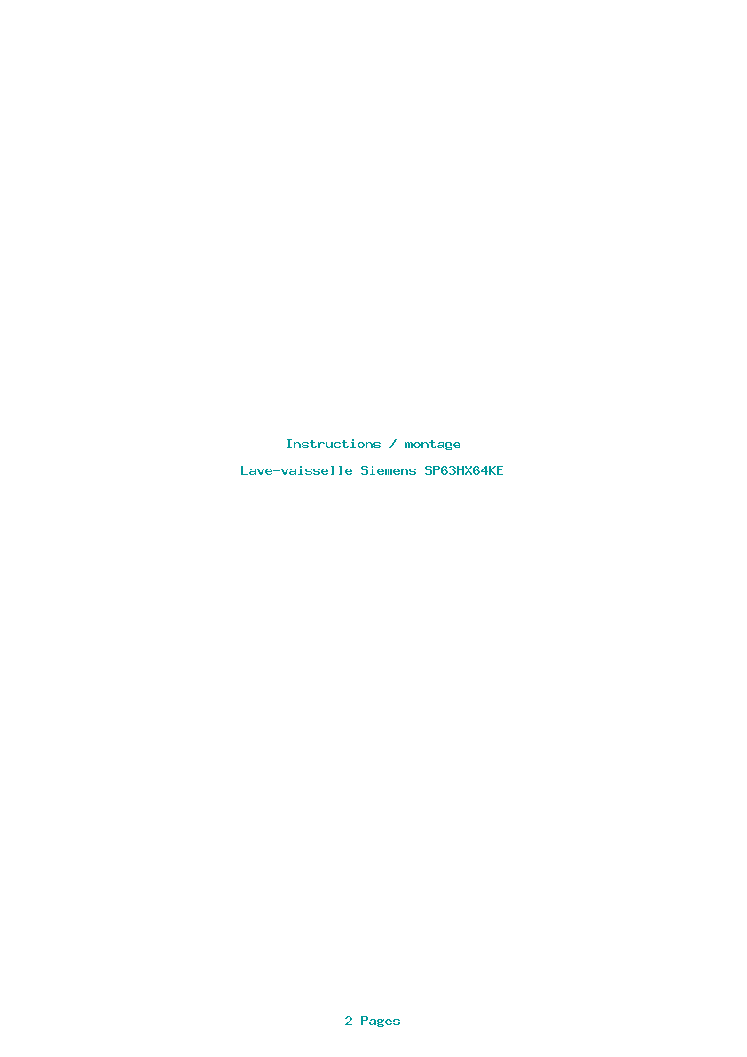 Page 1 de la notice Instructions / montage Siemens SP63HX64KE