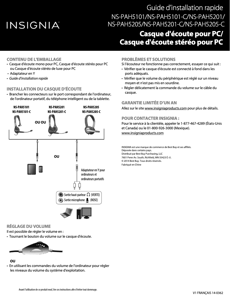 Page 1 de la notice Manuel utilisateur Insignia NS-PAH5205