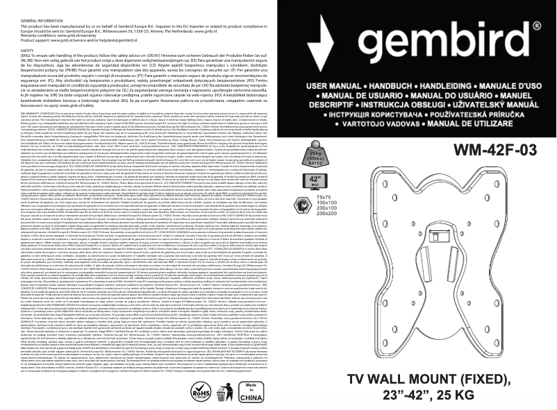 Page 1 de la notice Manuel utilisateur Gembird WM-42F-03