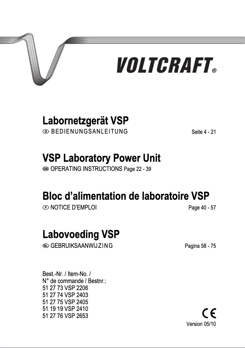 Page 1 de la notice Manuel utilisateur Voltcraft VSP 2405