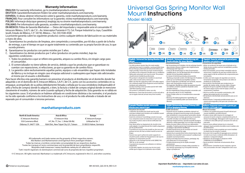 Page 1 de la notice Manuel utilisateur Manhattan 461603