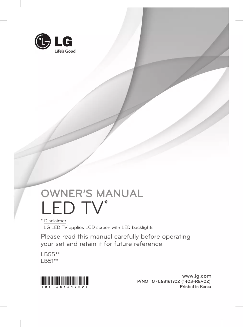 Page 1 de la notice Manuel utilisateur LG 32LB552A