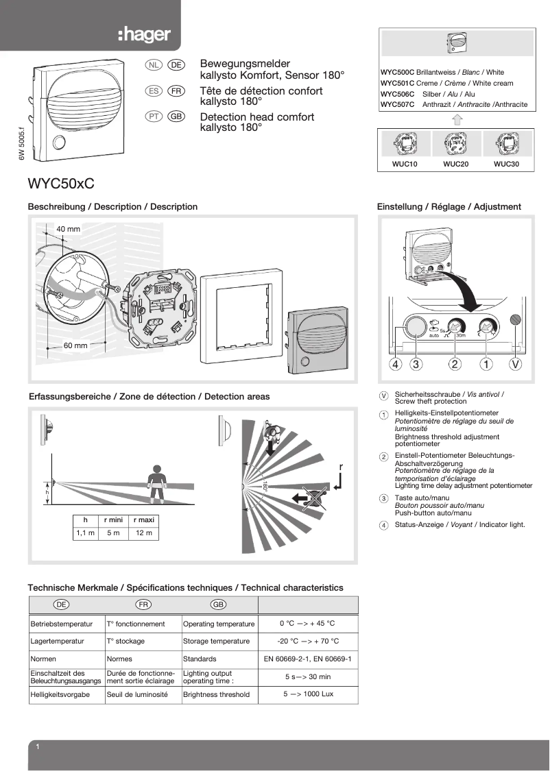 Page 1 de la notice Manuel utilisateur Hager WYC507C