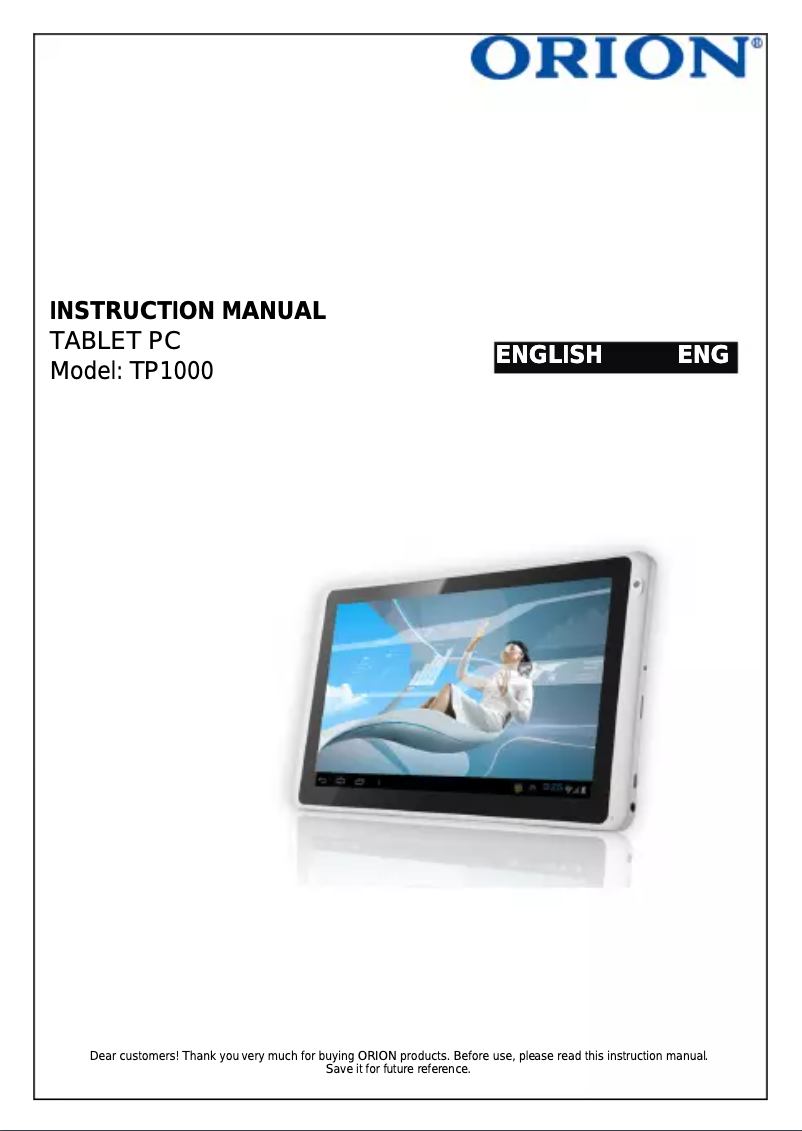 Page 1 de la notice Manuel utilisateur Orion TP1000