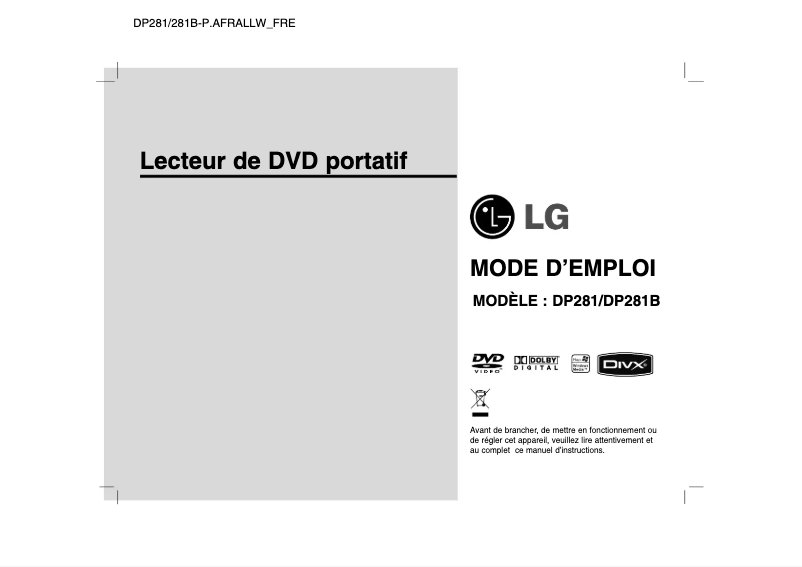 Page 1 de la notice Manuel utilisateur LG DP281-P