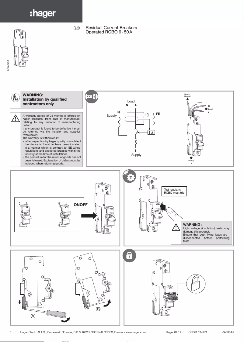 Page 1 de la notice Manuel utilisateur Hager ADC250B