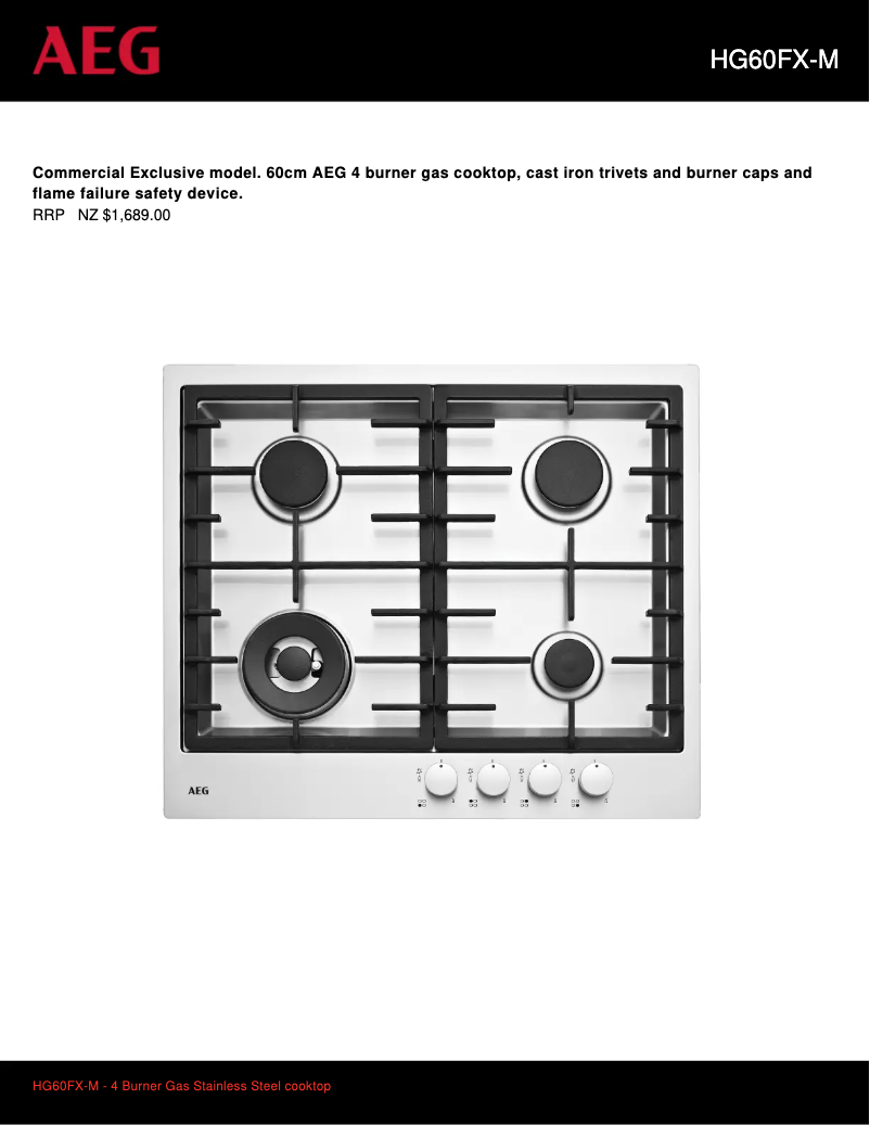 Page 1 de la notice Fiche technique AEG HG60FX-M
