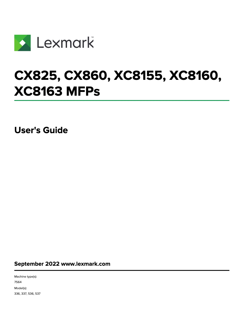 Page 1 of the manual User Manual Lexmark CX860
