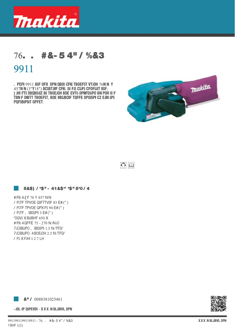 Page 1 de la notice Fiche technique Makita 9911
