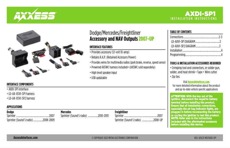 Page 1 de la notice Manuel utilisateur AXESS AXDI-SP1