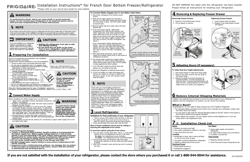 Page 1 de la notice Guide d'installation Frigidaire FFHG2250TD