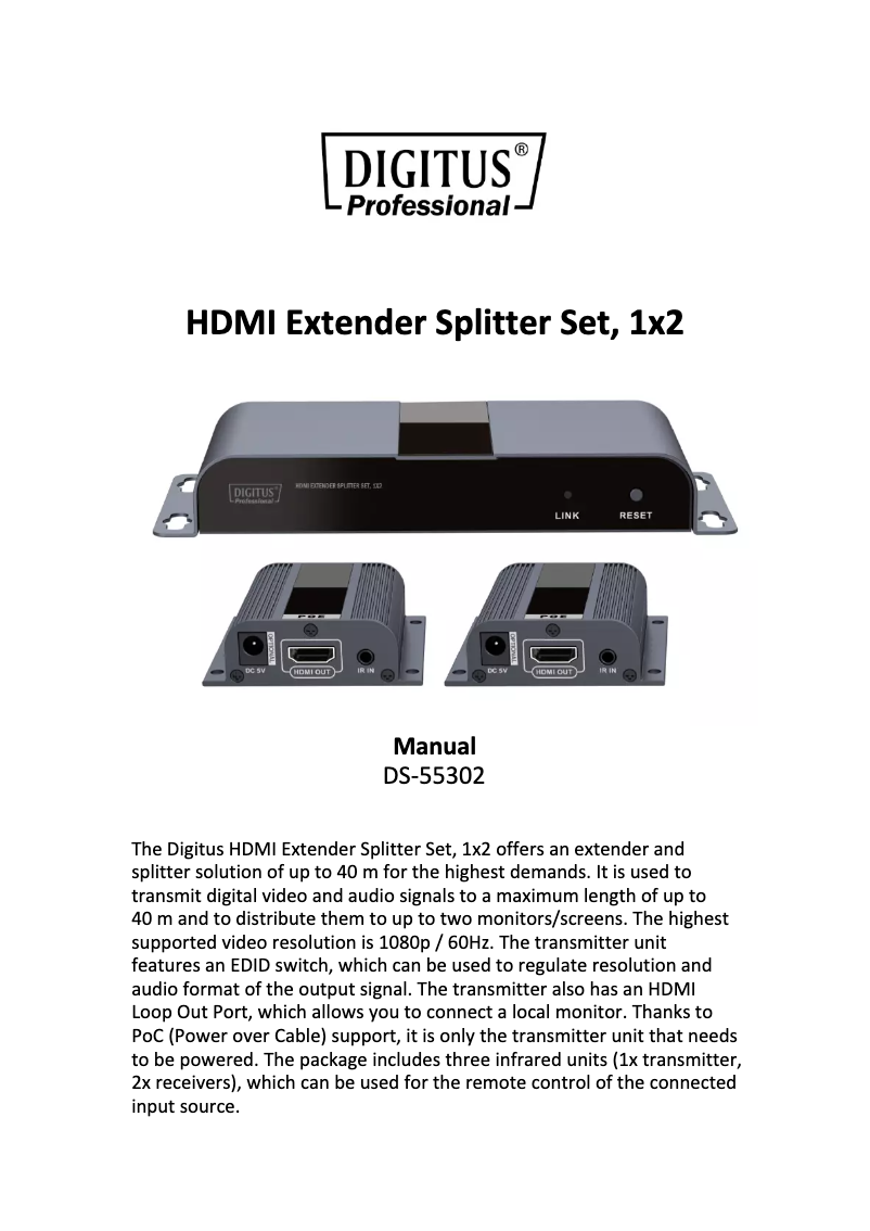 Page 1 de la notice Manuel utilisateur Digitus DS-55302