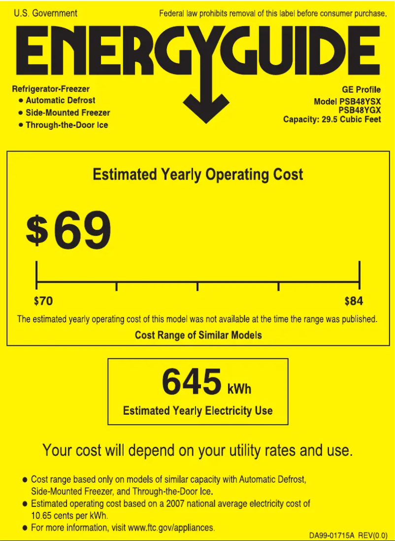 Página 1 del manual Etiqueta energética GE PSB48YGXSV