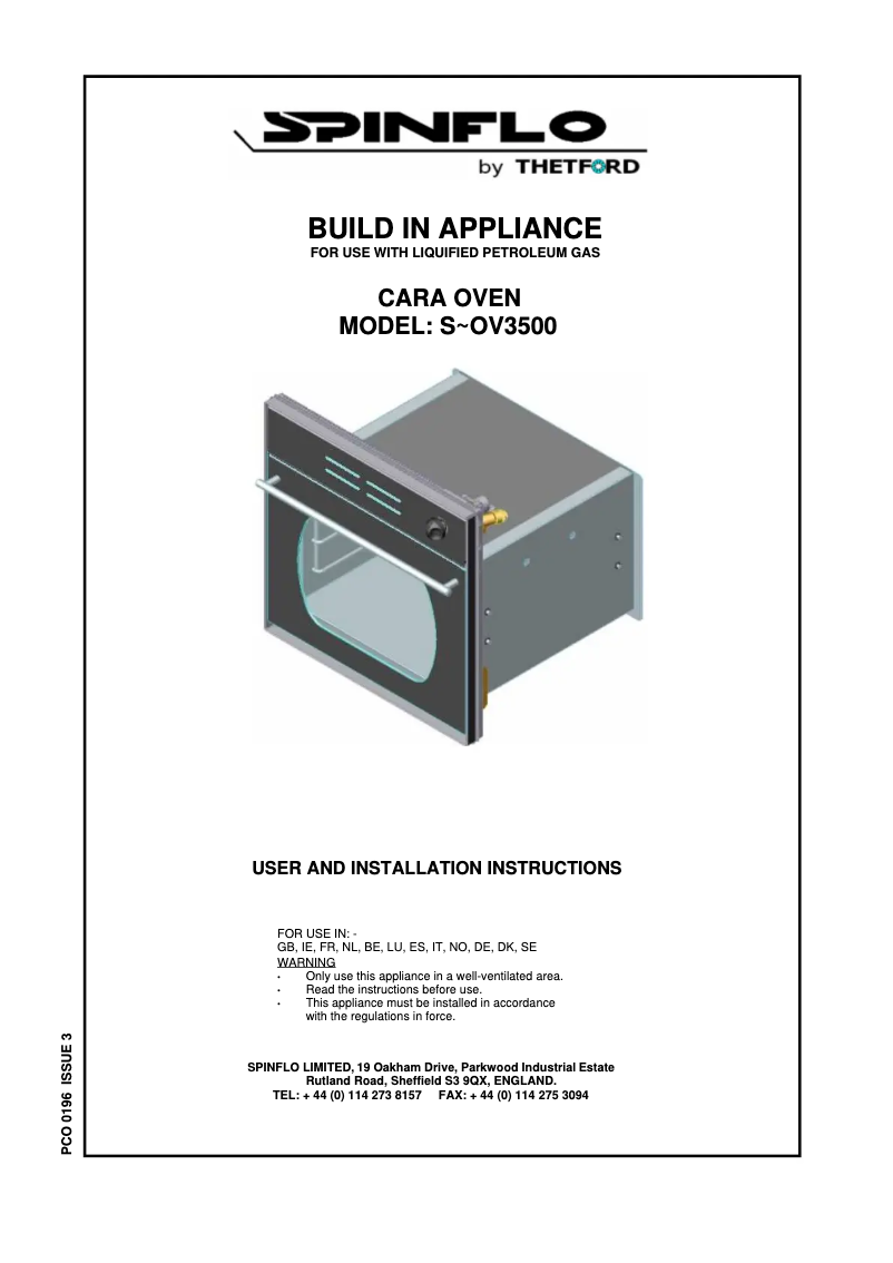 Page 1 de la notice Manuel utilisateur Thetford Cara SOV35
