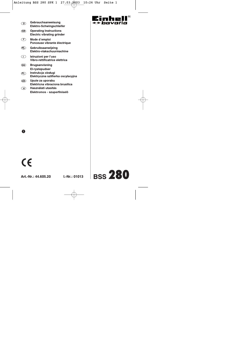 Page 1 de la notice Manuel utilisateur Bavaria by Einhell BSS 280
