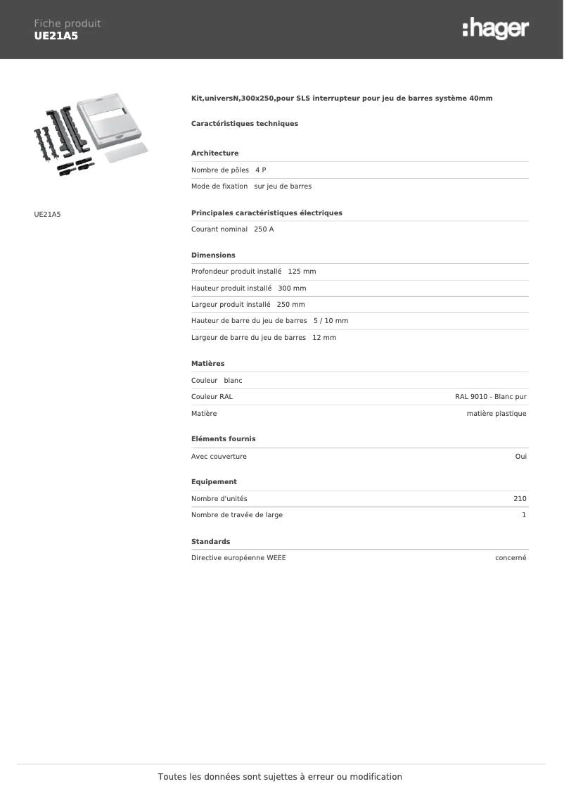 Page 1 de la notice Manuel utilisateur Hager UE21A5