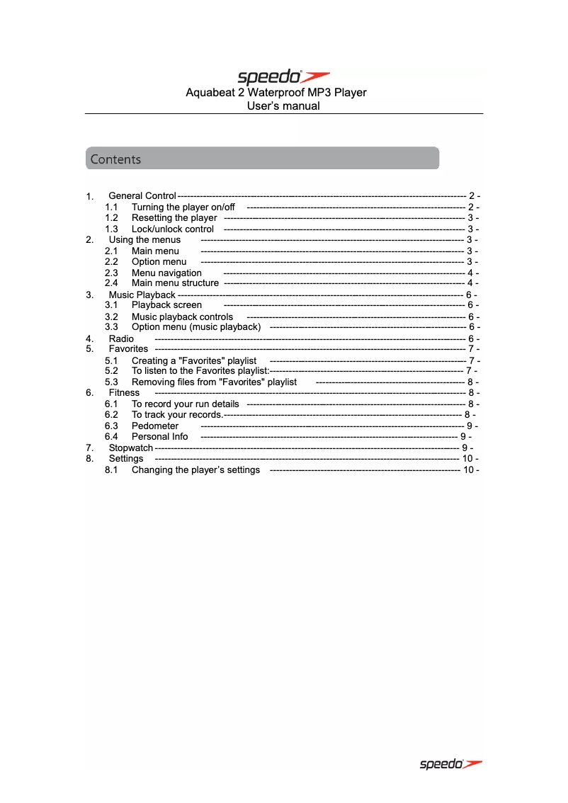 Página 1 del manual Manual de usuario Speedo AquaBeat 2