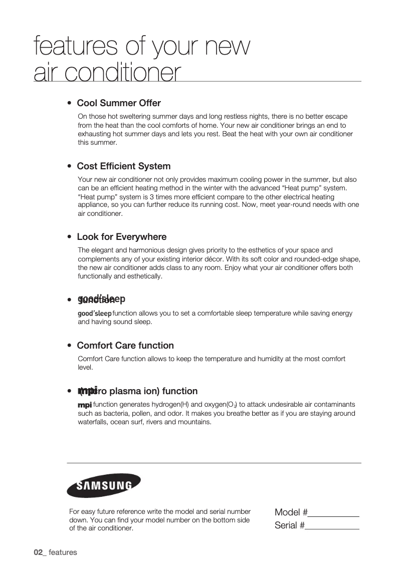 Página 1 del manual Manual de usuario Samsung AQV09EWCN