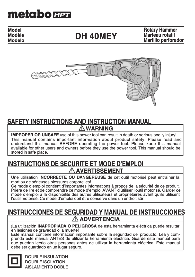 Page 1 de la notice Manuel utilisateur HiKOKI DH40MEY