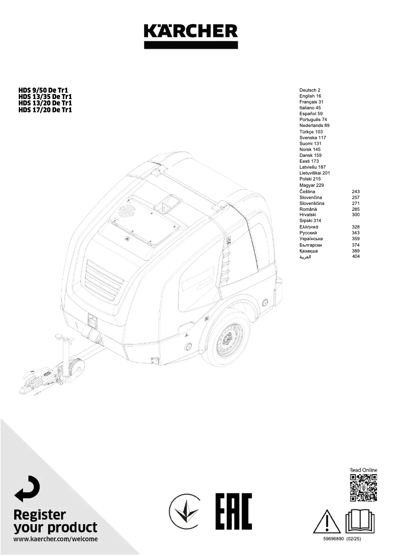 Page 1 de la notice Manuel utilisateur Kärcher HDS 17/20 De Tr1