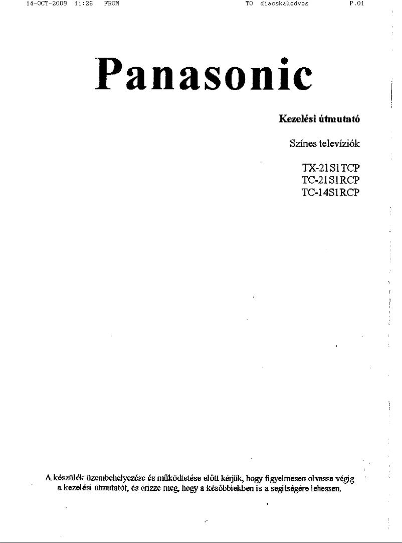 Page 1 de la notice Manuel utilisateur Panasonic TC-21S1R