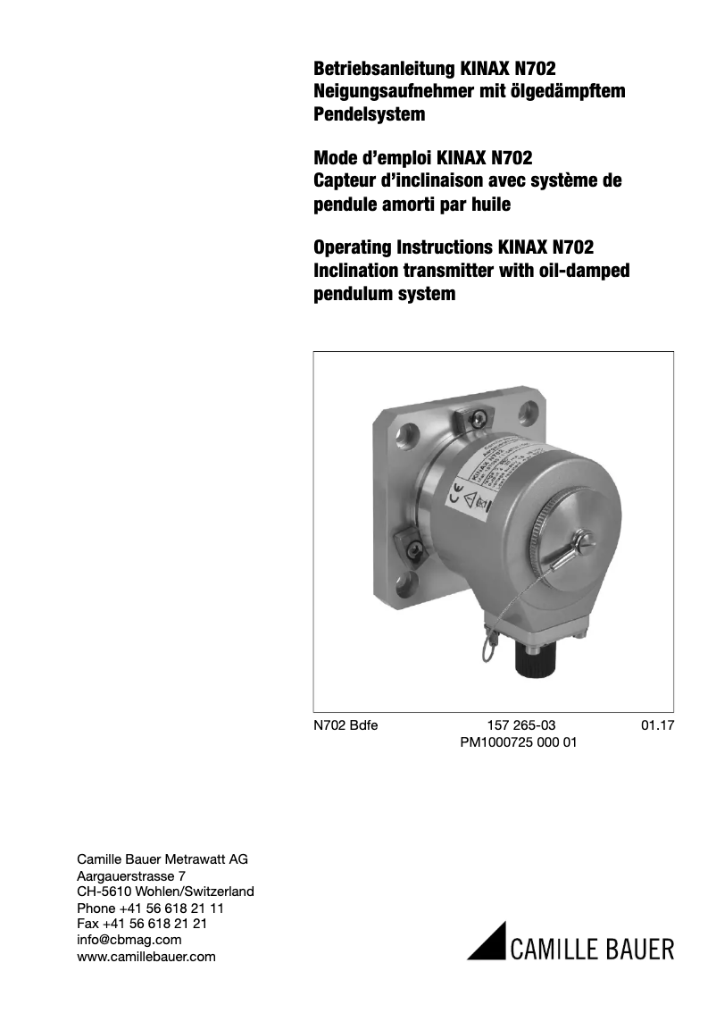 Page 1 de la notice Manuel utilisateur Camille Bauer KINAX N702